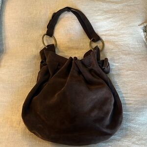 Brown suede hobo bag